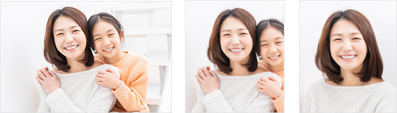 遺影写真の制作事例（Before/After）重なった不要な人物を削除した若い女性